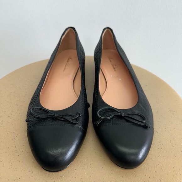 Brooks Brothers Women’s Black Leather Embossed Round Tow Dainty Bow Ballet Flat - Picture 11 of 12